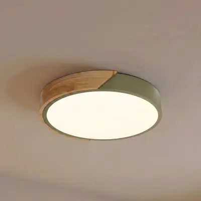 Lynorri LED-taklampa, Ø 31 cm, grön, träimitation – PRIOS - Vardagsrum - Modern - Plast - Rund