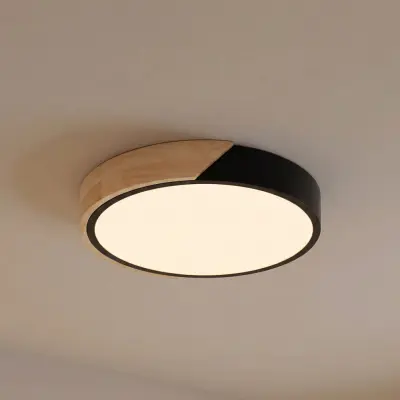 Lynorri LED-taklampa, Ø 31 cm, svart, träimitation – PRIOS - Vardagsrum - Modern - Plast - Rund