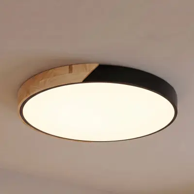 Lynorri LED-taklampa, Ø 51 cm, svart, trädekor – PRIOS - Vardagsrum - Modern - Plast - Rund
