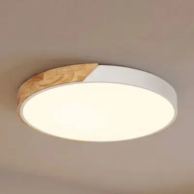Lynorri LED-taklampa, Ø 51 cm, träimitation, vit – PRIOS - Vardagsrum - Modern - Plast - Rund