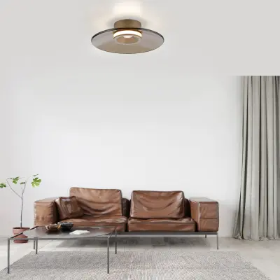 Moon LED-taklampa i brons, Ø32 cm, bärnstensfärgat glas (mörkt) – PURE PURE Moon - Vardagsrum - Modern - Med lampskärm