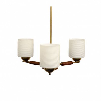 Noa 3-armad taklampa, teak/mässing