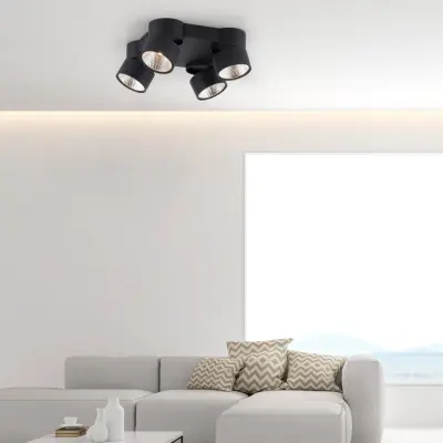 Nola LED-taklampa, 4 lampor, svart – PURE - Vardagsrum - Modern - Metall - Med flera ljuskällor