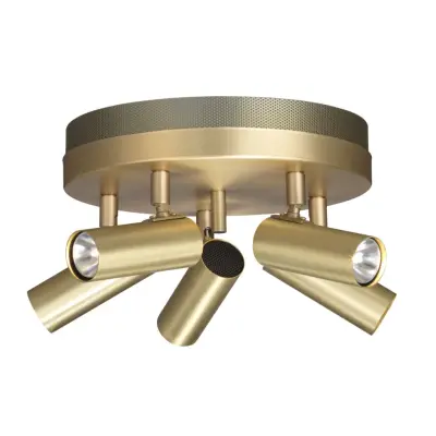 Puck 5-lågig taklampa, Mattborstad mässing