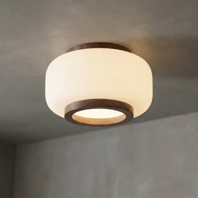 Shiro LED-taklampa, Ø 28 cm, trä/glas, CCT – Quitani - Vardagsrum - Design - Rund