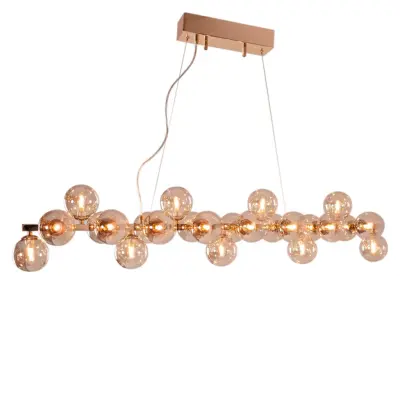 Splendor Bar taklampa, guld/amber 124cm