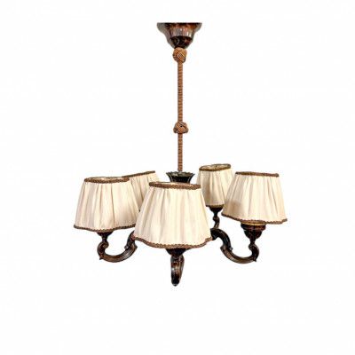 Taklampa 5armar Brun/Vit Trä , 62 cm