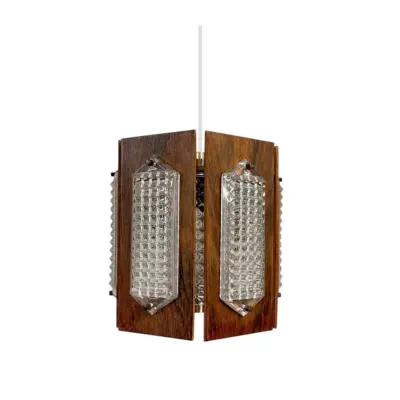 Taklampa Bruno, trä/glas