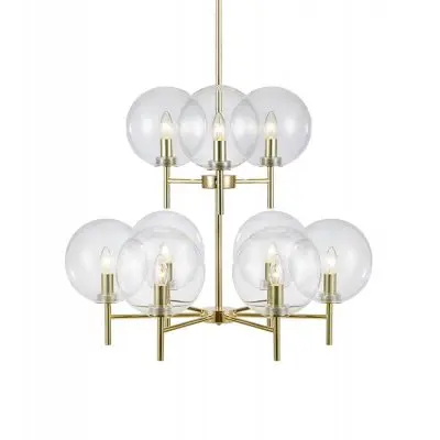 Taklampa CROWN Markslöjd 9L Borstad mässing/Klar