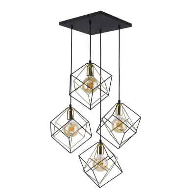 TK Alambre taklampa, w. 4 skärmar - guld och svart stål