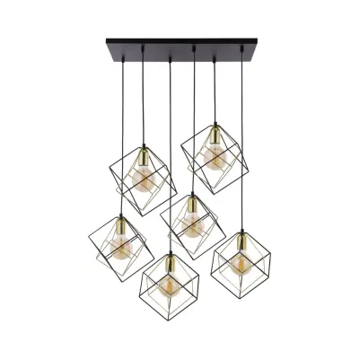 TK Alambre taklampa, w. 6 skärmar - guld och svart stål