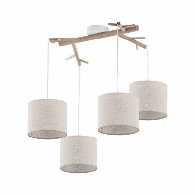 TK Albero taklampa, w. 4 skärmar - beige linne, naturfuru och vitt stål