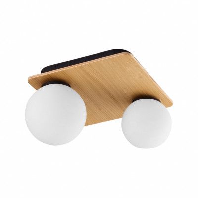 TK Bianca taklampa, w. 2 skärmar - vitt glas och naturligt trä