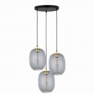 TK Delta taklampa, w. 3 skärmar - glas, guld och svart metall