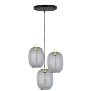 TK Delta taklampa, w. 3 skärmar - glas, guld och svart metall