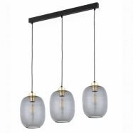TK Delta taklampa, w. 3 skärmar - glas, guld och svart metall