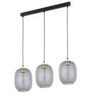 TK Delta taklampa, w. 3 skärmar - glas, guld och svart metall