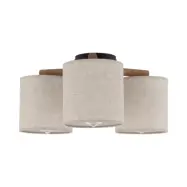 TK Deva taklampa, w. 3 skärmar - naturtyg/furu och svart stål