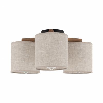 TK Deva taklampa, w. 3 skärmar - naturtyg/furu och svart stål