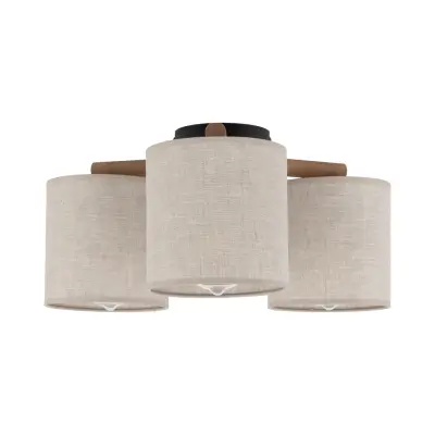 TK Deva taklampa, w. 3 skärmar - naturtyg/furu och svart stål