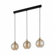 TK Devi taklampa, w. 3 skärmar - bärnstensfärgat glas och svart metall
