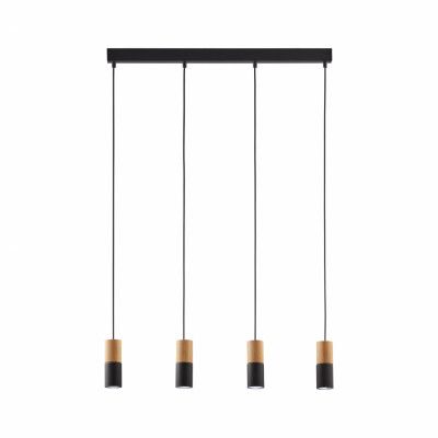 TK Elite taklampa, w. 4 skärmar - naturligt trä och svart metall