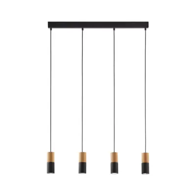 TK Elite taklampa, w. 4 skärmar - naturligt trä och svart metall