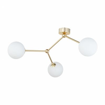 TK Fairy taklampa, w. 3 skärmar - vitt glas och guldmetall