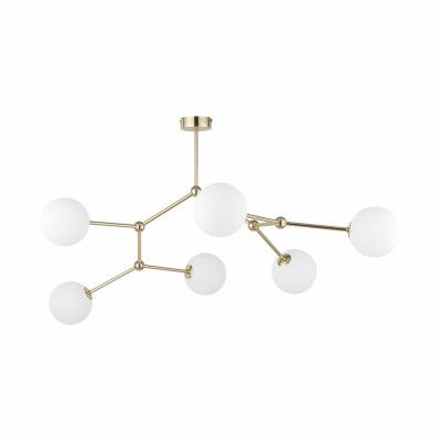 TK Fairy taklampa, w. 6 skärmar - vitt glas och guldmetall