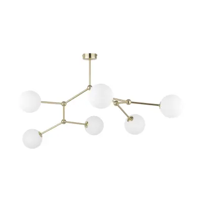 TK Fairy taklampa, w. 6 skärmar - vitt glas och guldmetall