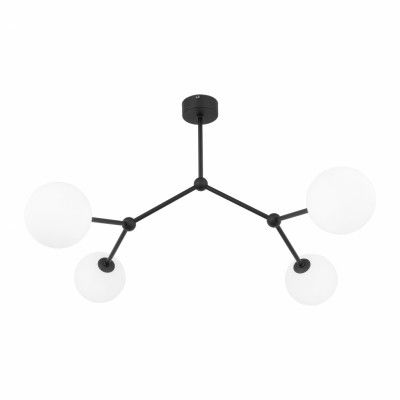 TK Felblack taklampa, w. 4 skärmar - vitt glas och svart metall