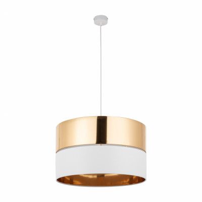 TK Hilton taklampa - guldmetall och vitt tyg