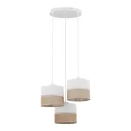 TK Linobianco taklampa, w. 3 skärmar - brun säckväv, vitt tyg och vit metall