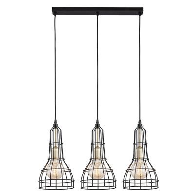 TK Lång taklampa, w. 3 skärmar - svart metall