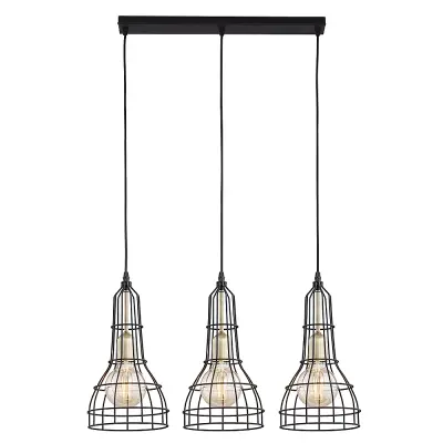 TK Lång taklampa, w. 3 skärmar - svart metall