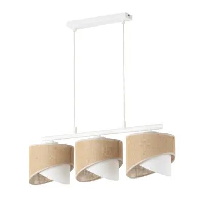 TK Marlon taklampa, w. 3 skärmar - naturlig jute och vitt tyg