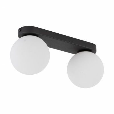 TK Mini taklampa, w. 2 skärmar - vitt glas och svart metall