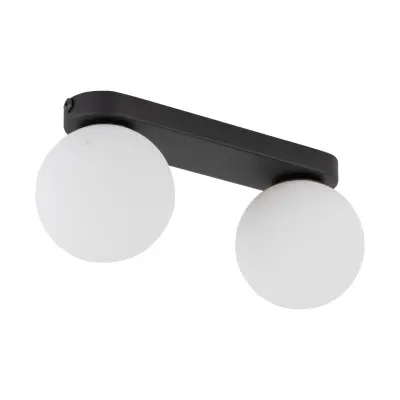 TK Mini taklampa, w. 2 skärmar - vitt glas och svart metall