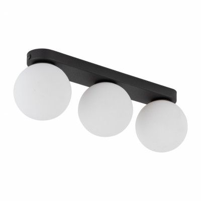 TK Mini taklampa, w. 3 skärmar - vitt glas och svart metall