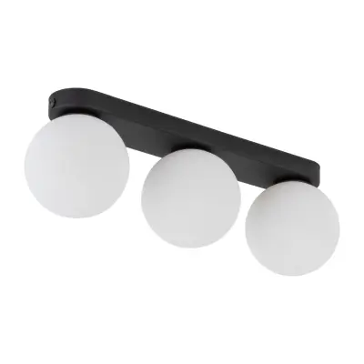 TK Mini taklampa, w. 3 skärmar - vitt glasoch svart metall