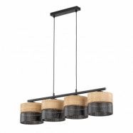 TK Nicol taklampa, m. 4 skärmar - naturfaner och svart PVC-folie/metall