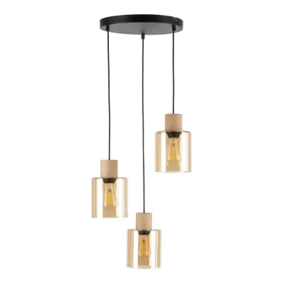 TK Orson taklampa, w. 3 skärmar - glas och trä