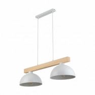 TK Oslo taklampa, w. 2 skärmar - vit metall och trä
