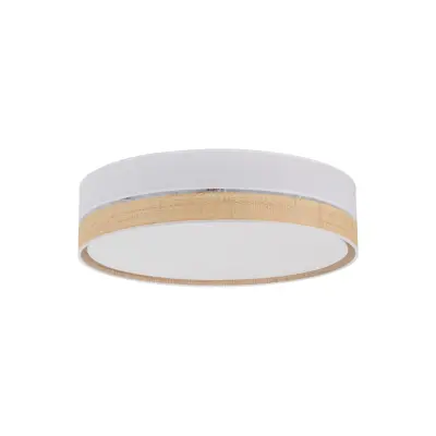 TK Paglia taklampa - vit tygskärm med naturflätad detalj, metall/plast