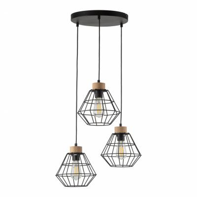 TK Rafael taklampa, m. 3 skärmar - svart metall och trä