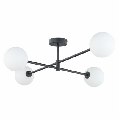 TK Sarius taklampa, w. 4 skärmar - vitt glas och svart metall