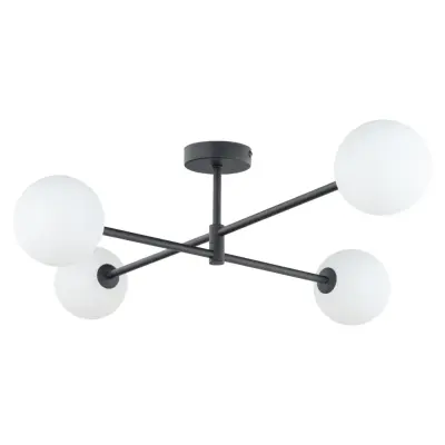 TK Sarius taklampa, w. 4 skärmar - vitt glas och svart metall