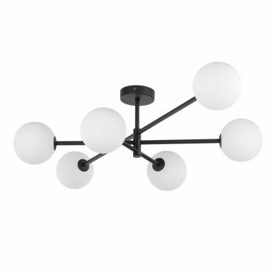 TK Sarius taklampa, w. 6 skärmar - vitt glas och svart metall