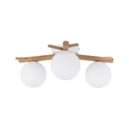 TK Sheron taklampa, w. 3 skärmar - opalglas och naturligt trä
