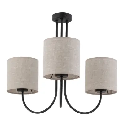 TK Torens taklampa, m. 3 skärmar - naturligt linnetyg och svart metall